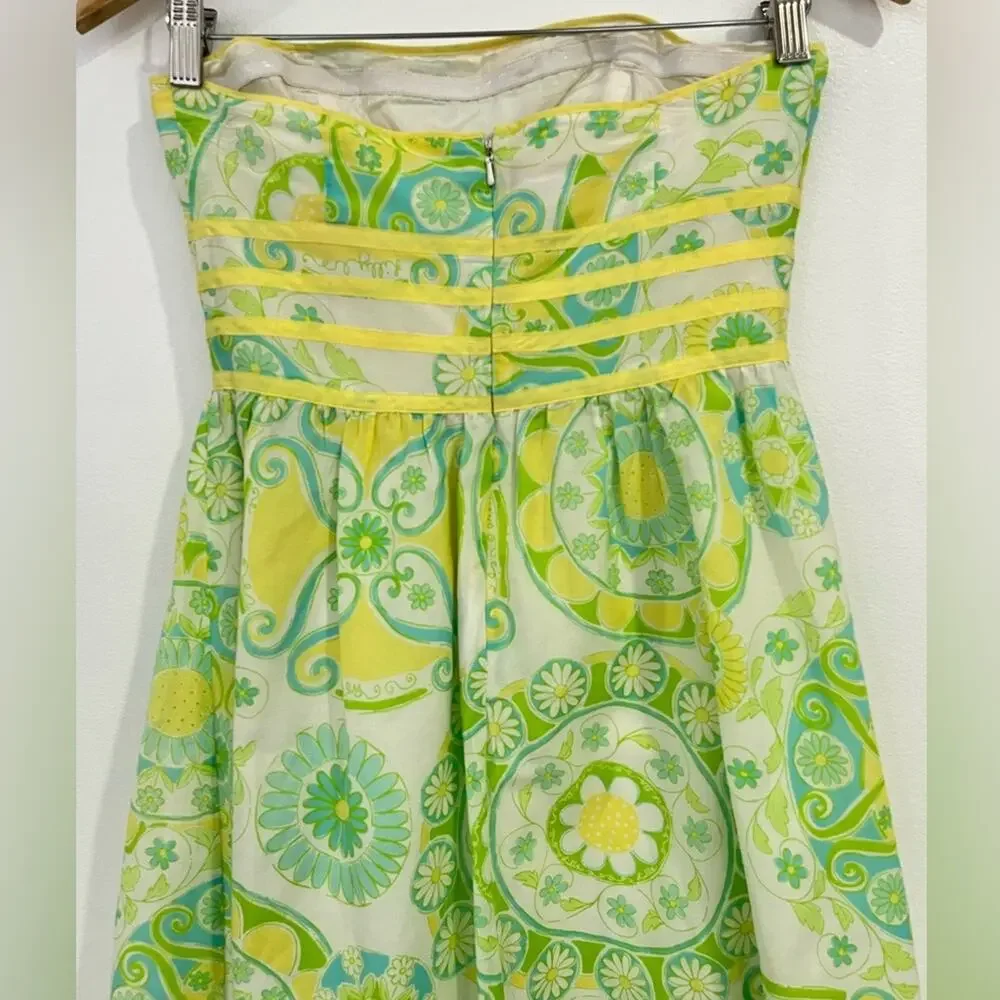 Lilly Pulitzer White Label Silk Katrina Fountain of Youth Strapless Dress 0 - Picture 6 of 15